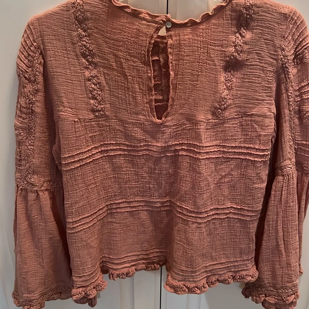 Free People Olivia Peony Bohemian Eyelet Lace Top Bell Long Sleeve Blouse S
